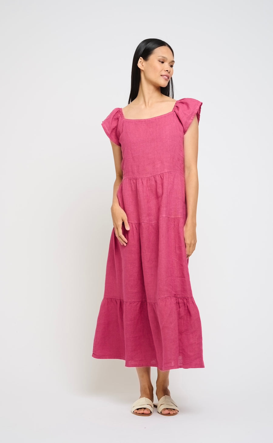 Raspberry linen dress